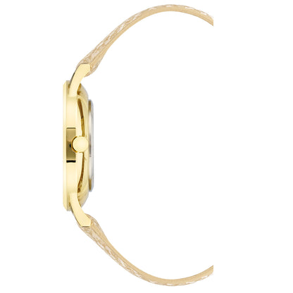 Damen-Analog-Quarzuhr mit champagnerfarbenem Metallgehäuse und Metallarmband, goldfarbenes Zifferblatt