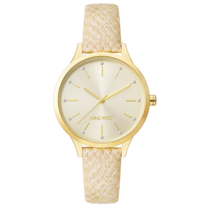 Nine West Damen Analog Quarzuhr mit roséfarbenem Metallgehäuse und Metallarmband, graues Zifferblatt