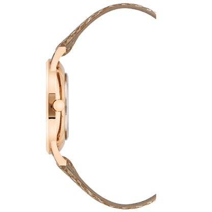 Damen-Analog-Quarzuhr mit roséfarbenem Metallgehäuse und Metallarmband, roségoldfarbenes Zifferblatt