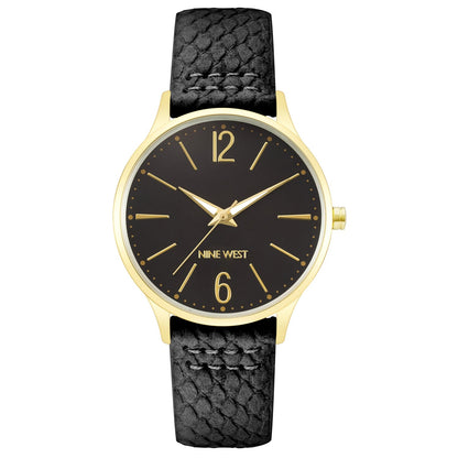Nine West Damen Analog Quarzuhr mit champagnerfarbenem Metallgehäuse und Metallarmband, champagnerfarbenes Zifferblatt