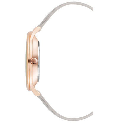 Nine West Damen Analog Quarzuhr mit roséfarbenem Metallgehäuse und Metallarmband, graues Zifferblatt