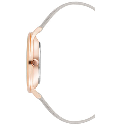 Damen-Analog-Quarzuhr mit roséfarbenem Metallgehäuse und Metallarmband, graues Zifferblatt