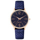 Damen-Analog-Quarzuhr mit roséfarbenem Metallgehäuse und Metallarmband, dunkelblaues Zifferblatt
