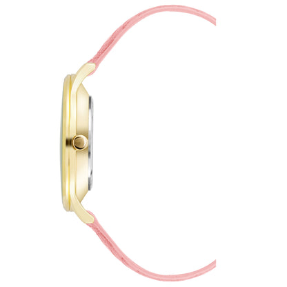 Damen-Analog-Quarzuhr mit silberfarbenem Metallgehäuse und Metallarmband, rosa Zifferblatt