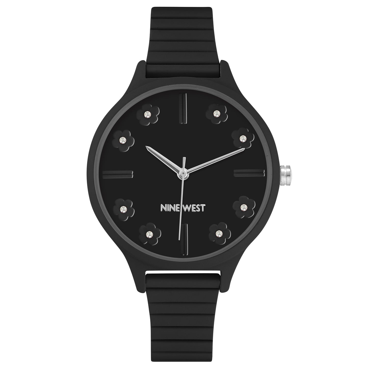 Nine West Damen Analog Quarzuhr mit Metallgehäuse und Metallarmband in Schwarz, schwarzes Zifferblatt
