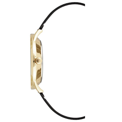 Nine West Damen Analog Quarzuhr mit goldfarbenem Metallgehäuse und Metallarmband, schwarzes Zifferblatt
