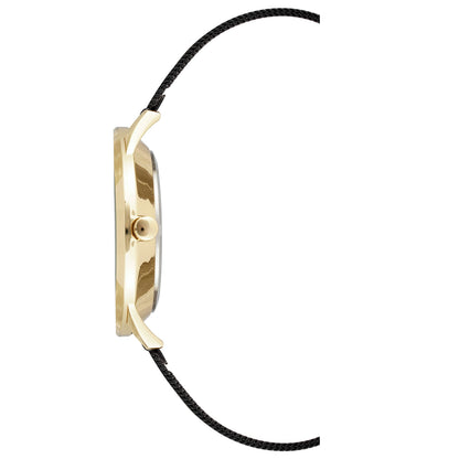 Damen-Analog-Quarzuhr mit goldfarbenem Metallgehäuse und Metallarmband, schwarzes Zifferblatt
