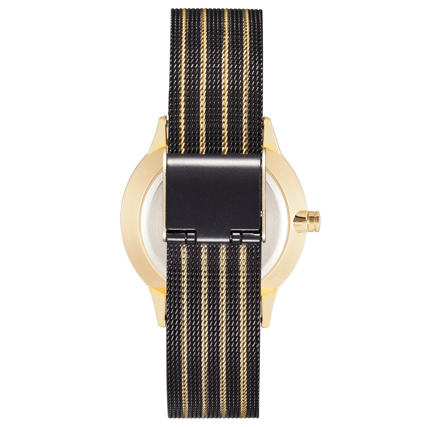 Nine West Damen Analog Quarzuhr mit goldfarbenem Metallgehäuse und Metallarmband, schwarzes Zifferblatt