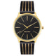Damen-Analog-Quarzuhr mit goldfarbenem Metallgehäuse und Metallarmband, schwarzes Zifferblatt