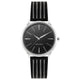 Damen-Analog-Quarzuhr mit silberfarbenem Metallgehäuse und Metallarmband, schwarzes Zifferblatt