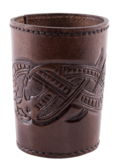 Leder Würfelbecher mit Drachenmotiv, Jelling Stil