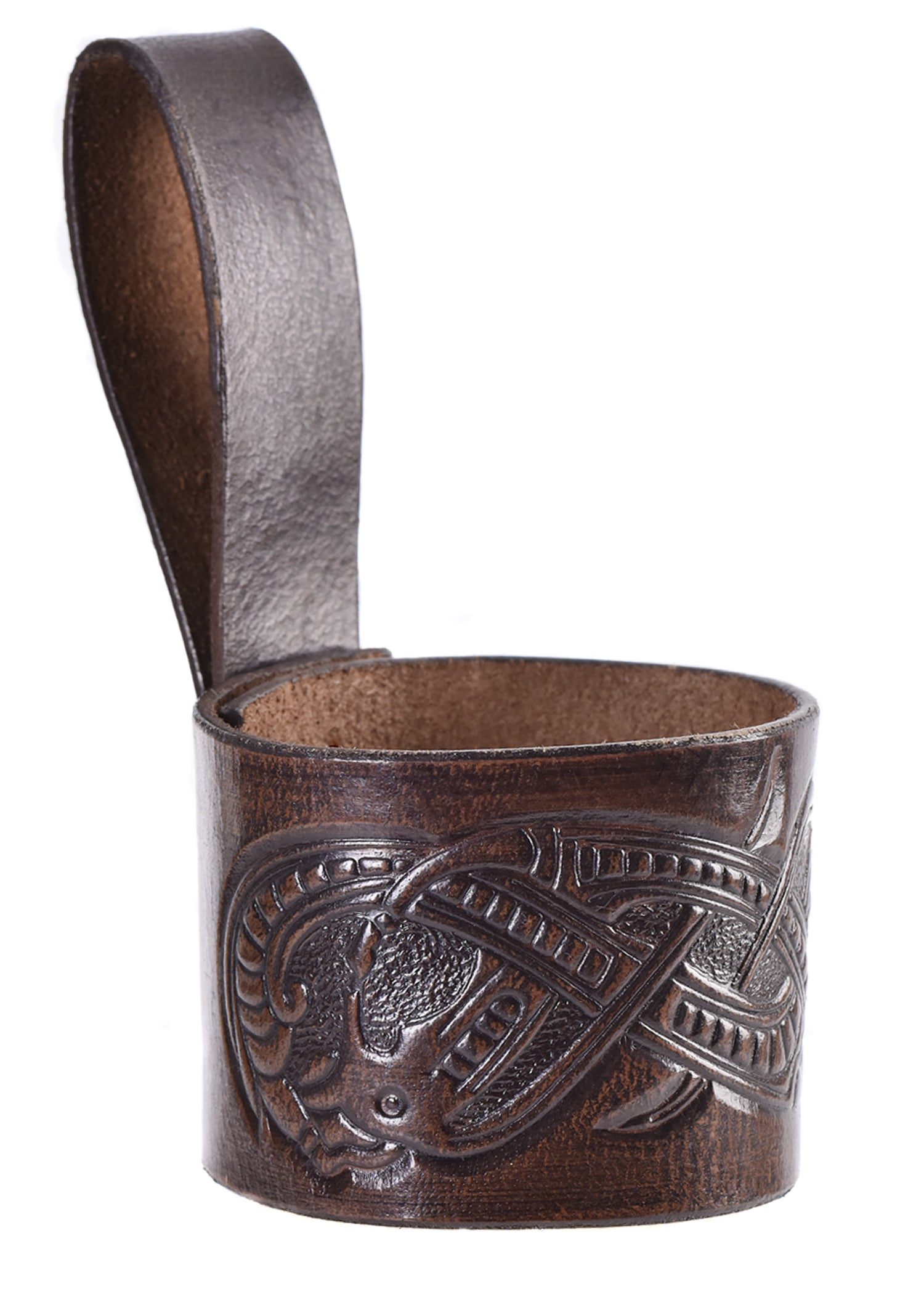 Leder Hornhalter mit Jelling Drache, braun