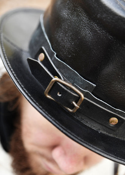 leder zylinder lederhut schwarz