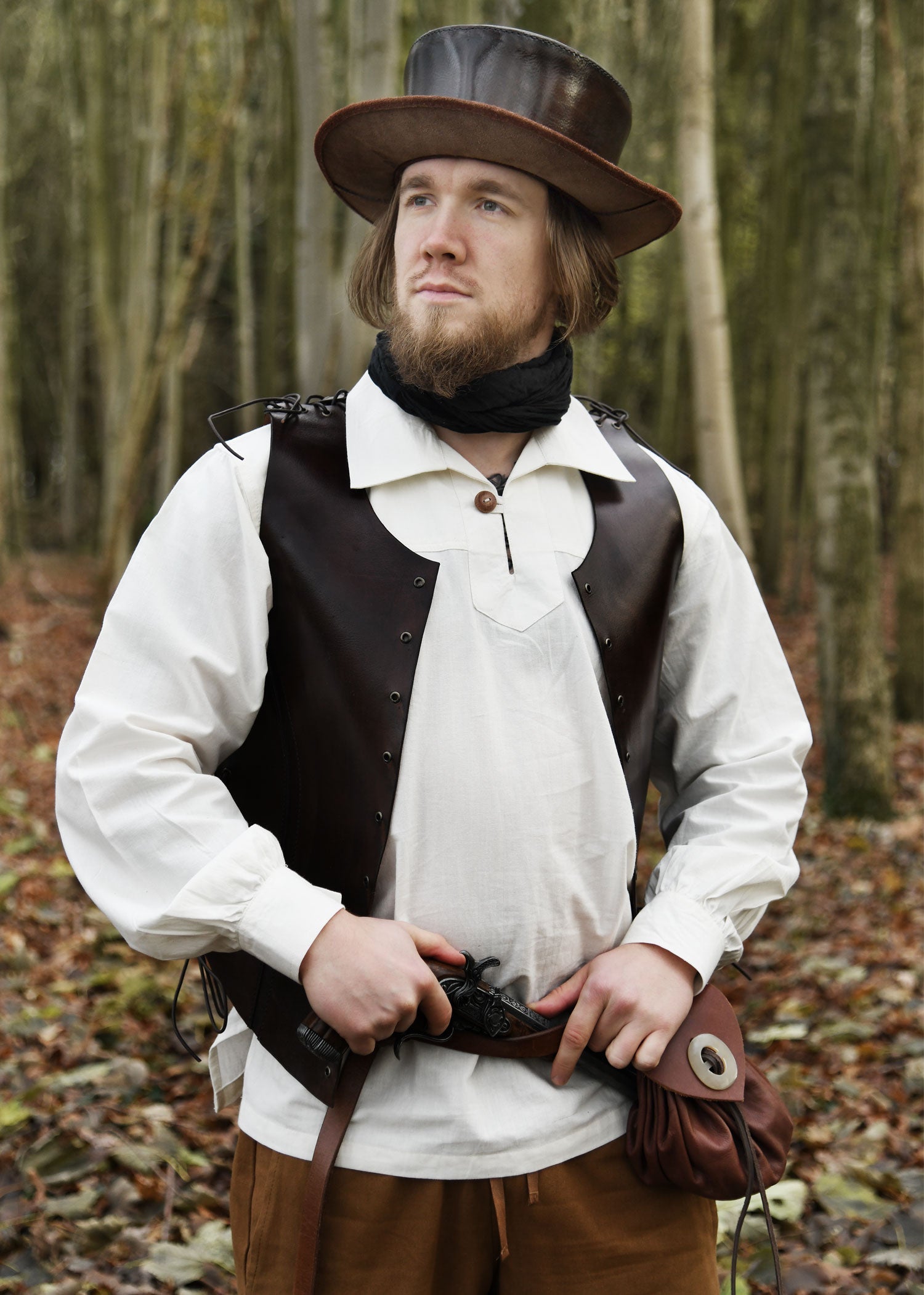 Mittelalter Lederhut mit breiter Krempe, braun