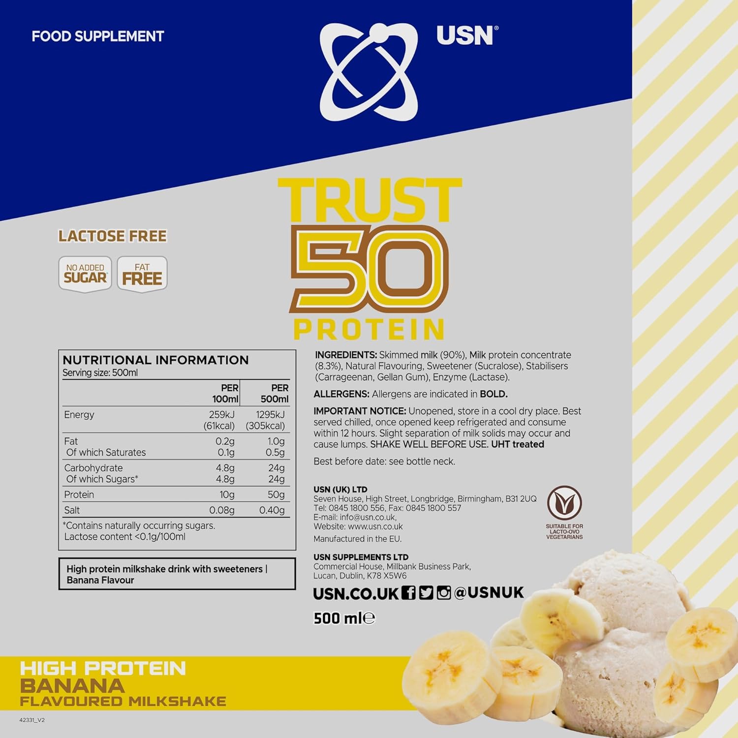 USN TRUST 50 Protein Drink Banana 6X500ml