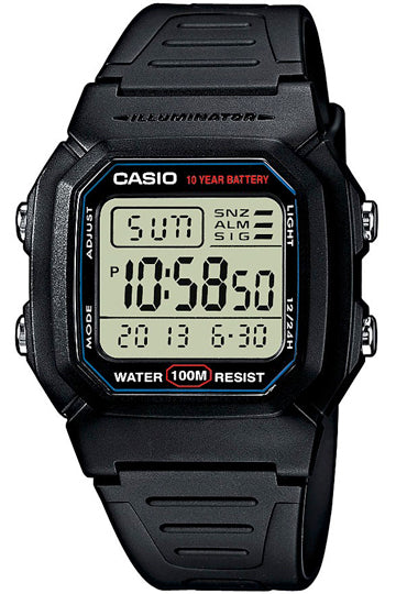 Casio Digitale Sportuhr mit 100 m Wasserdichtigkeit, Stoppuhr, Alarm und LED Beleuchtung