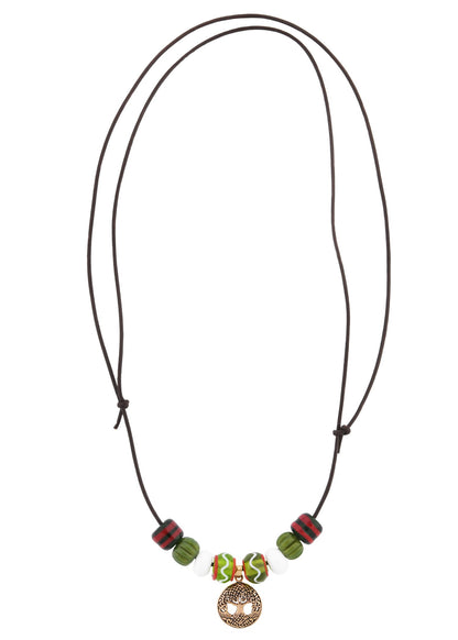 Wikinger Glasperlenkette mit Yggdrasil Anhänger