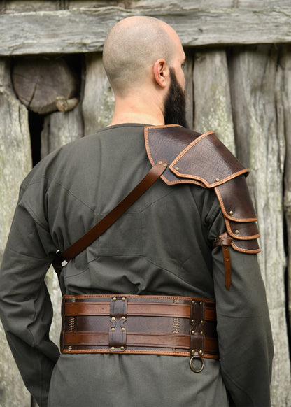 Leder Schulterschutz Arnulf   Wikinger Rüstung braun