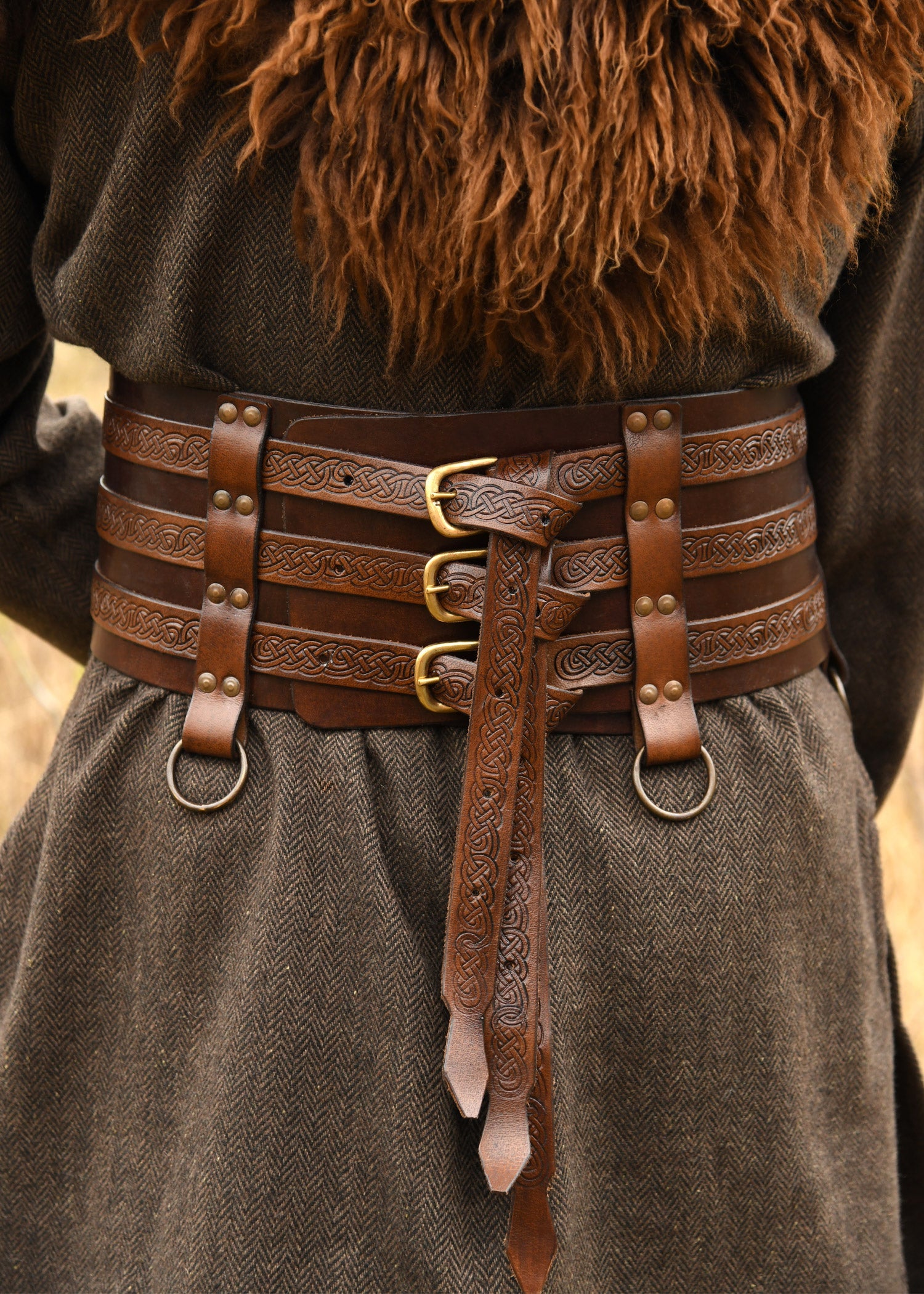 Wikinger Ledergürtel mit Drachen &amp; Knotenmuster, Braun