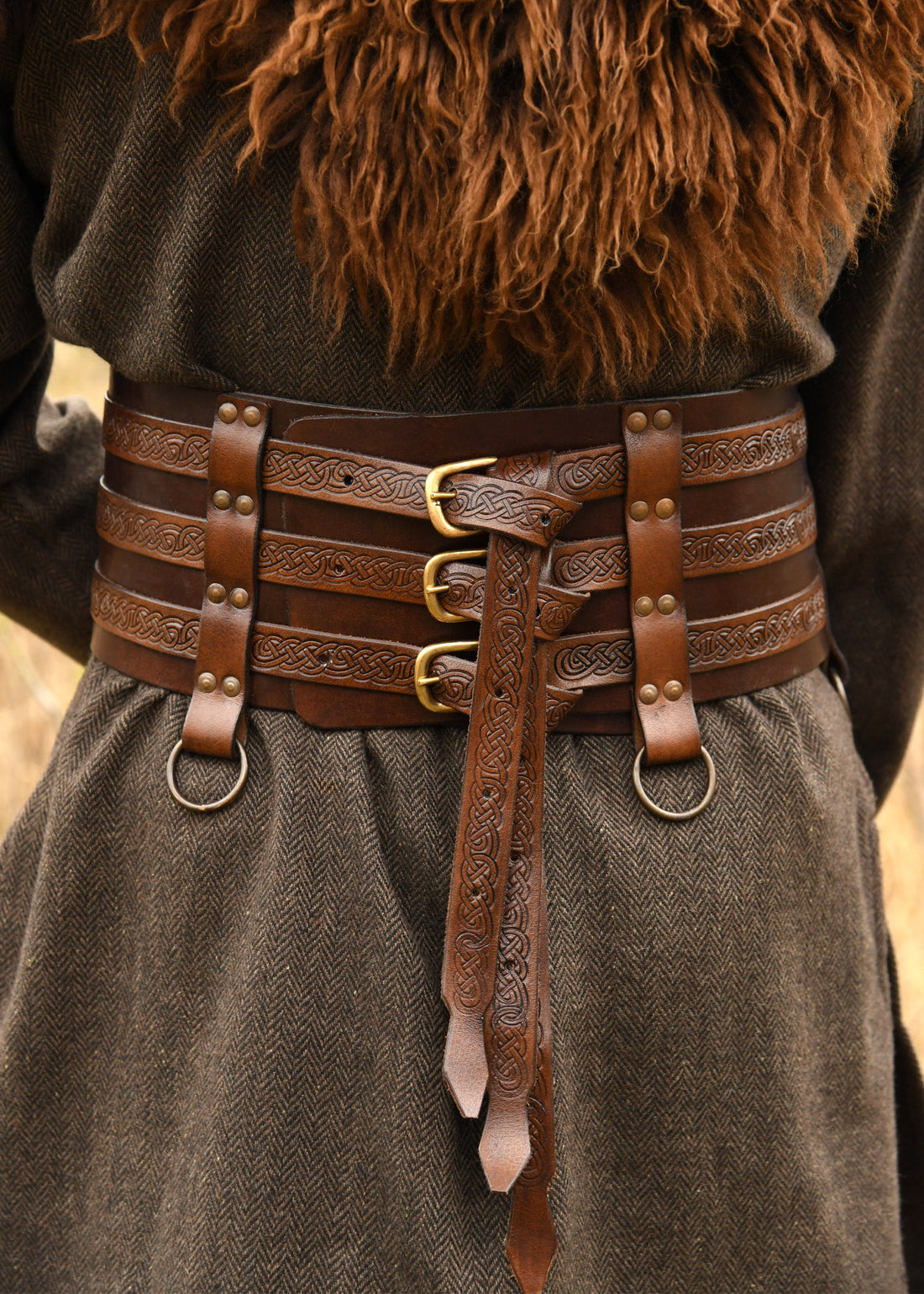 Wikinger Ledergürtel mit Drachen &amp; Knotenmuster, Braun