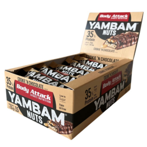 Barre protéinée Body Attack Yambam Crunch 15 x 55 g, saveur cookie et chocolat