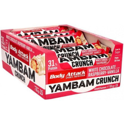 Body Attack Yambam Crunch Protein Riegel 15X55G White Chocolate Raspberry Vanilla