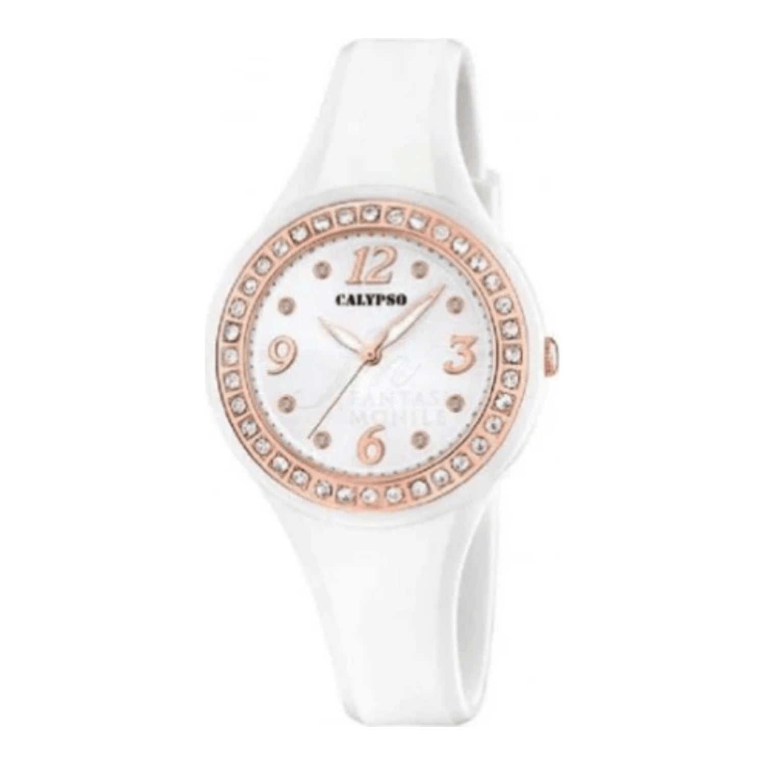 Montre à quartz pour femme avec sertissage de pierres et bracelet en PU blanc au design classique