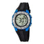Montre numérique pour enfants avec boîtier bleu, bracelet en plastique noir, chronomètre et alarme (environ 36,6 mm)