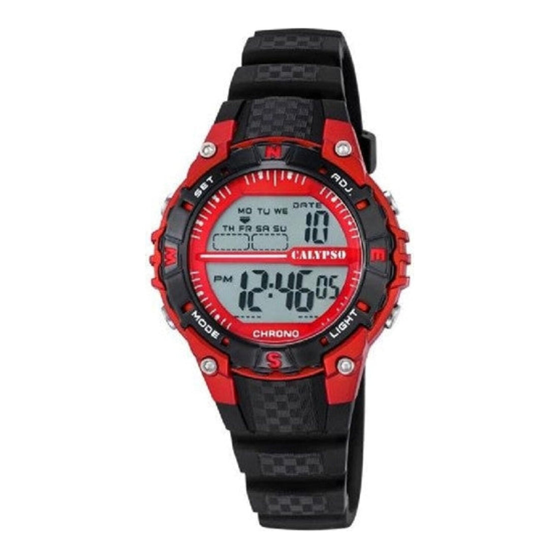 Calypso Digitale Kinderuhr in Orange Schwarz mit Kunststoffarmband, Stoppuhr und Alarm