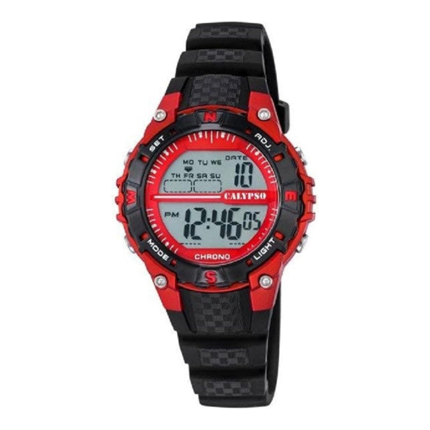 Montre enfant numérique Calypso orange et noire avec bracelet en plastique, chronomètre et alarme