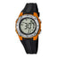 Montre numérique pour enfants avec boîtier orange, bracelet en plastique noir, chronomètre et alarme (environ 36,6 mm)