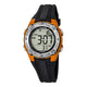 Digitale Kinderuhr mit orangem Gehäuse, schwarzem Kunststoffarmband, Stoppuhr und Alarm (ca. 36,6 mm)