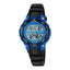 Montre numérique unisexe en plastique avec boîtier bleu, bracelet noir, chronomètre, alarme et lumière (environ 38 mm, 10 bar)