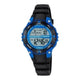 Digitale Unisex-Uhr aus Kunststoff mit blauem Gehäuse, schwarzem Band, Stoppuhr, Alarm und Beleuchtung (ca. 38 mm, 10 bar)