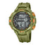 Montre numérique pour homme, grande taille, en plastique, avec bracelet vert, date, chronomètre, alarme et éclairage.