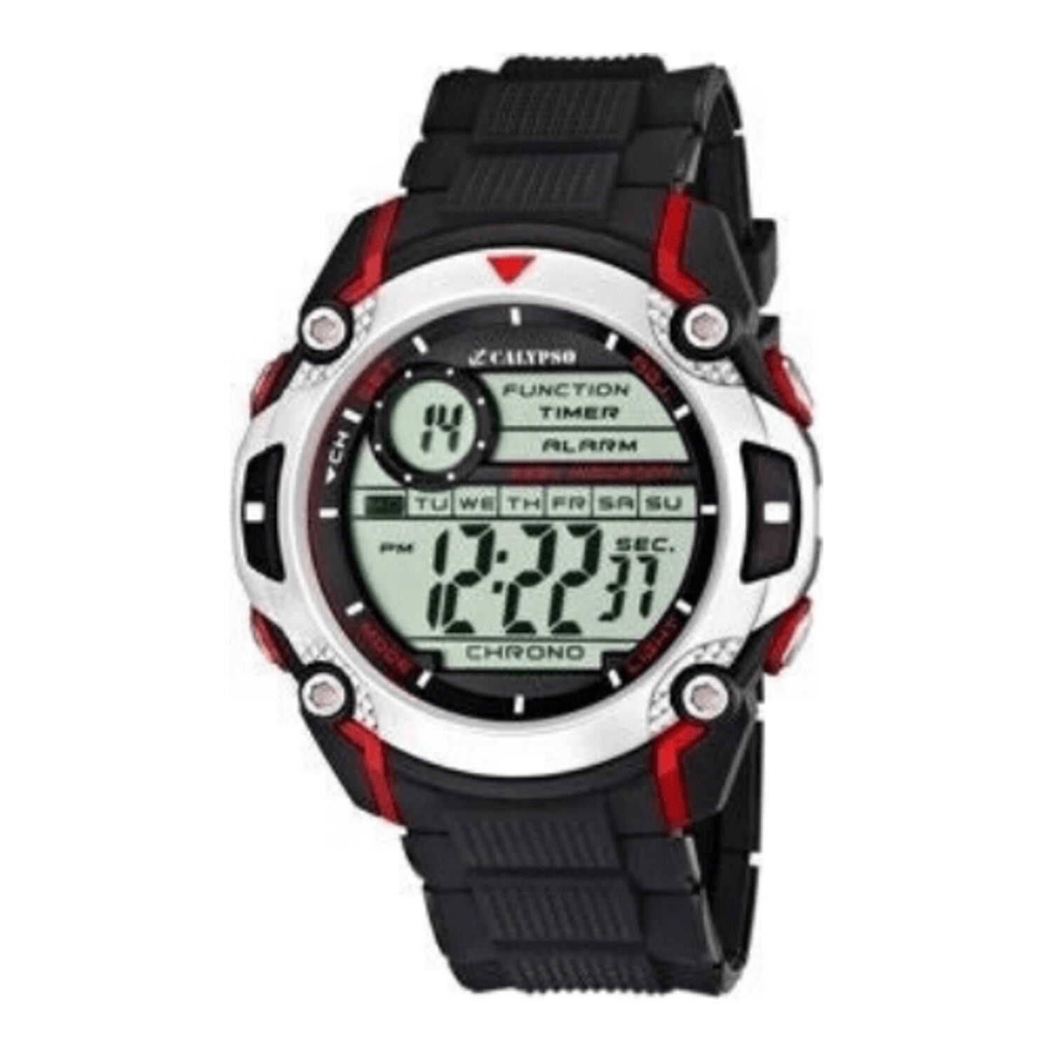 Montre à quartz pour homme avec boîtier rouge, bracelet en plastique noir et grand cadran, 472 mm