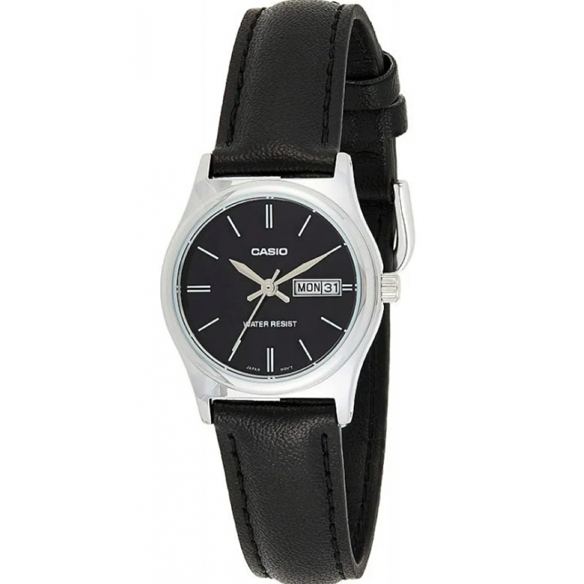Casio Damen Analog Quarzuhr mit Edelstahlgehäuse und Edelstahlarmband, schwarzes Zifferblatt