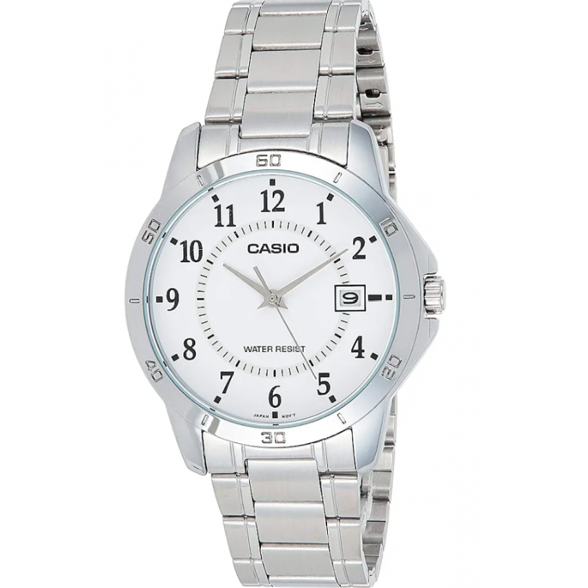 Casio Herren Analog Quarzuhr mit Edelstahlgehäuse und Edelstahlarmband, weißes Zifferblatt