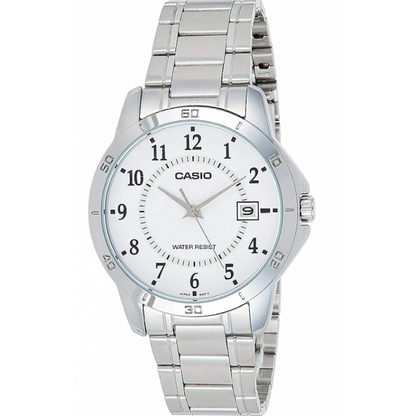 Casio Herren Analog Quarzuhr mit Edelstahlgehäuse und Edelstahlarmband, weißes Zifferblatt