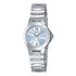 Casio Damen Analog Quarzuhr mit Edelstahlgehäuse und Edelstahlarmband, blaues Zifferblatt