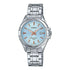 Casio Damen Analog Quarzuhr mit Edelstahlgehäuse und Edelstahlarmband, blaues Zifferblatt