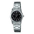 Casio Damen Analog Quarzuhr mit Edelstahlgehäuse und Edelstahlarmband, schwarzes Zifferblatt