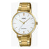 Casio Damen Analog Quarzuhr mit goldfarbenem Metallgehäuse und Edelstahlarmband, weißes Zifferblatt