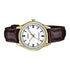 Casio Damen Analog Quarzuhr mit goldfarbenem Metallgehäuse und Lederarmband, champagnerfarbenes Zifferblatt