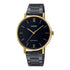 Casio Damen Analog Quarzuhr mit goldfarbenem Metallgehäuse und schwarz ionenplattiertem Edelstahlarmband, schwarzes Zifferblatt