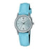 Damen Analog Quarzuhr mit Metallgehäuse und Lederarmband, blaues Zifferblatt