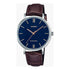Casio Damen Analog Quarzuhr mit Metallgehäuse und Lederarmband, blaues Zifferblatt