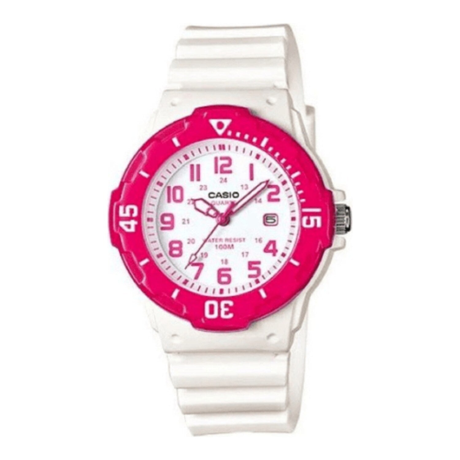 Montre de plongée analogique pour femme avec bracelet en résine rouge, lunette tournante et date