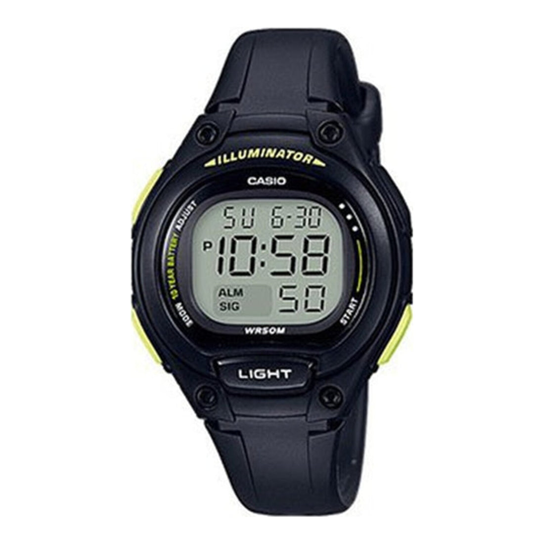 Casio Damen Digitaluhr mit Resin Gehäuse und Resinarmband, schwarzes Display (10 Jahre Batterie)