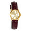 Montre à quartz pour femme avec cadran couleur champagne et bracelet en cuir marron